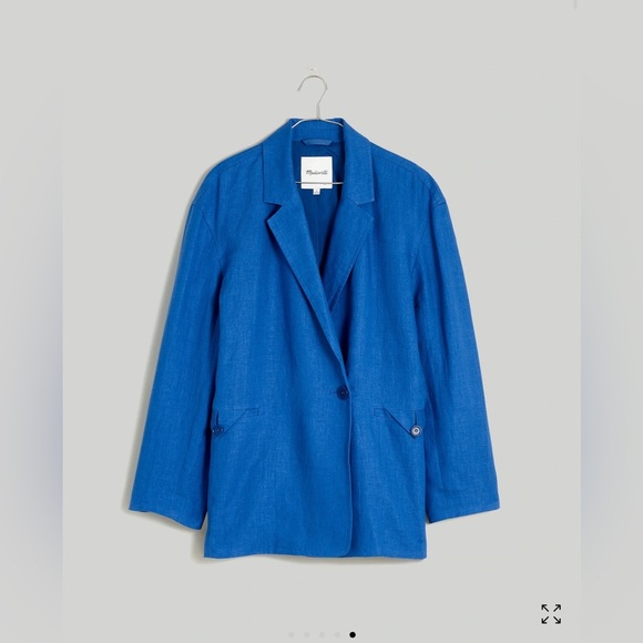 NWT Madewell-Double Breasted Crossover-Blue-100% Linen-Blazer-Oversized-S - Picture 1 of 13